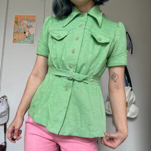 vintage wool peplum puff sleeve collared top